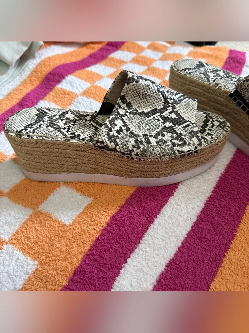 Charles By Charles David Snake-Print Espadrille Platform Mules - Black/White